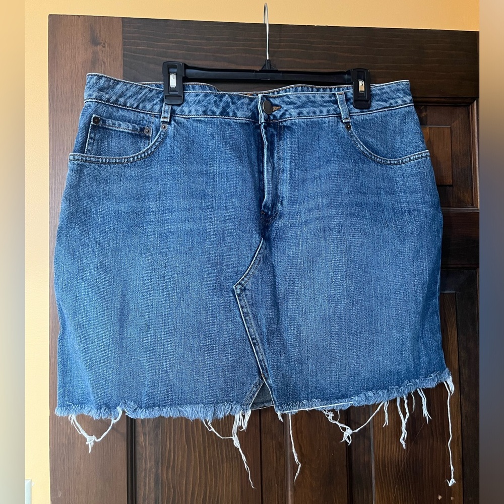 ASOS Denim Mini Skirt with Raw Hem - Medium Wash